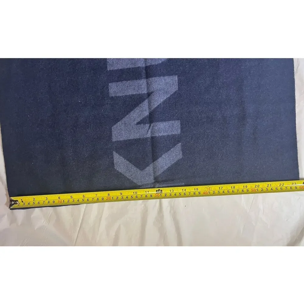 Moose Knuckles Logo Scarf - Wool Cashmere Blue/Grey Reversible Design - NWT